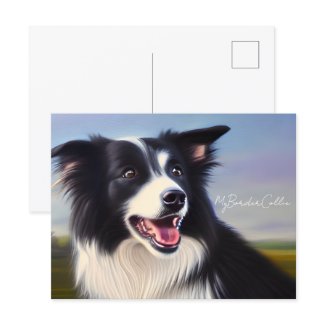 Oil Painting Portrait of Cute Border Collie Postcard