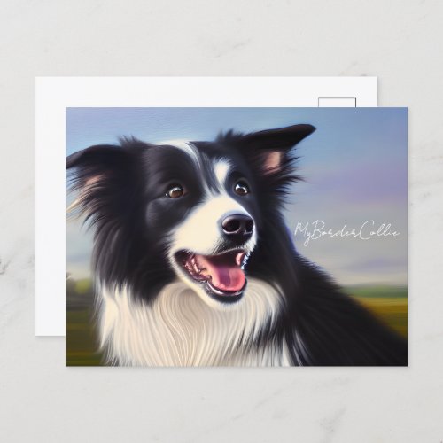 Oil Painting Portrait of Cute Border Collie Postcard