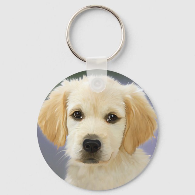 Oil Painting Portrait Of Labrador Retriever Puppy Keychain (Front)