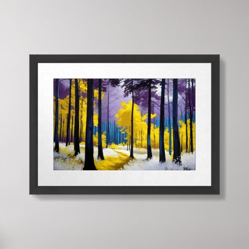 Oil Painting Purple Yellow Blue Enchanted Forest Framed Art