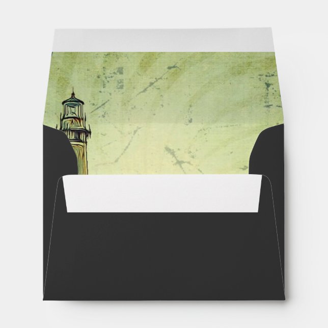 oil painting seashore nautical beach Lighthouse Envelope (Back (Bottom))