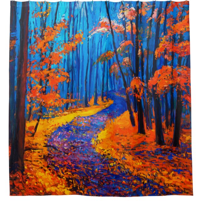  oil painting showing beautiful Autumn forest on c Shower Curtain (Front)