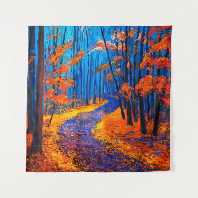  oil painting showing beautiful Autumn forest on c Tapestry (Front)