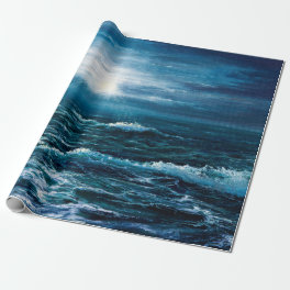 oil painting showing waves in ocean or sea on can wrapping paper