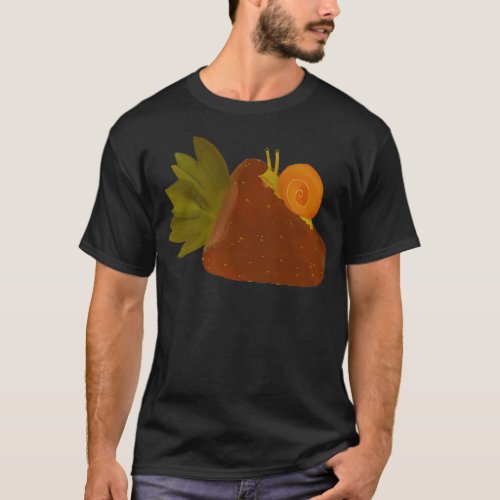 Oil painting snail eating strawberry T_Shirt