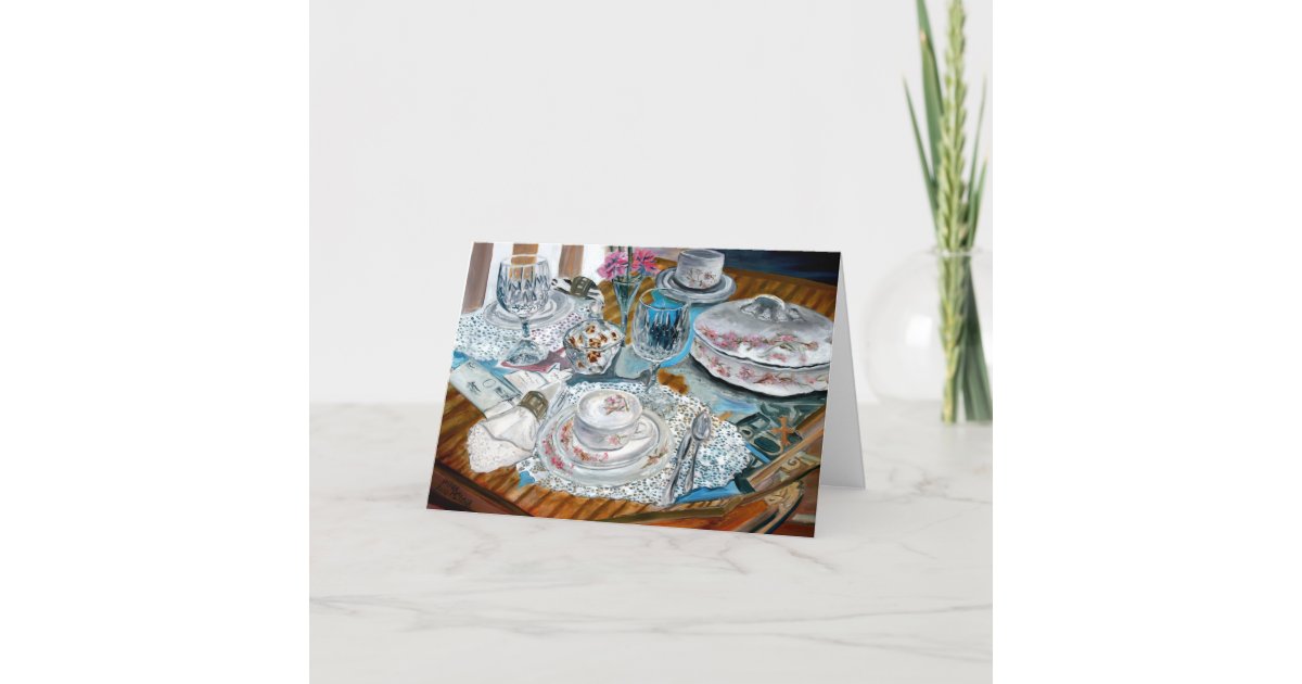 Oil Painting Still Life China Tea Set Dinnerware Card Zazzle Com