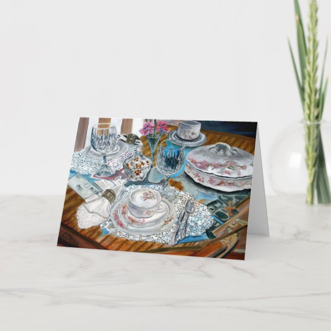 oil painting still life china tea set dinnerware card (Front)