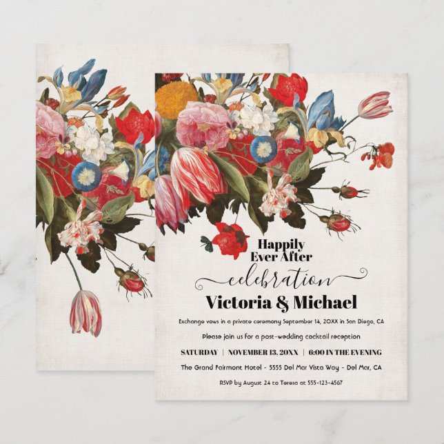 Oil Painting Still Life Floral Post wedding RSVP (Front/Back)
