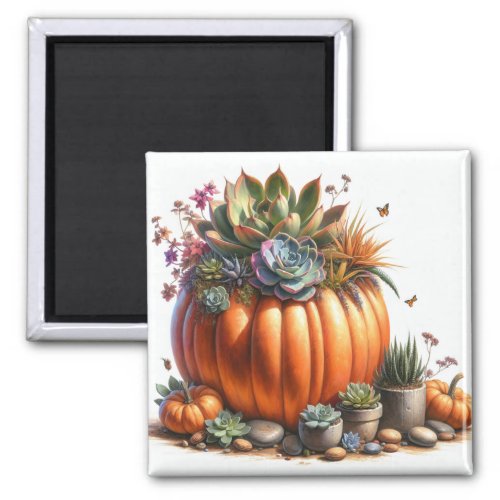 Oil Painting Style Pumpkin Succulent Planter  Magnet