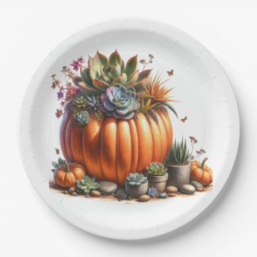 Oil Painting Style Pumpkin Succulent Planter  Paper Plates