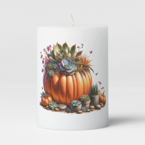 Oil Painting Style Pumpkin Succulent Planter  Pillar Candle