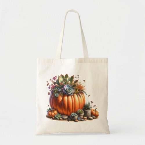 Oil Painting Style Pumpkin Succulent Planter  Tote Bag