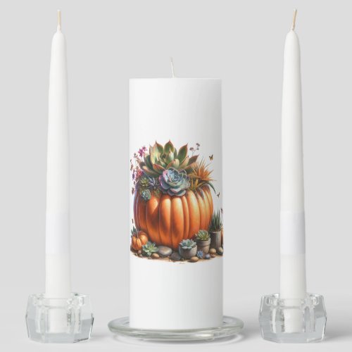 Oil Painting Style Pumpkin Succulent Planter  Unity Candle Set