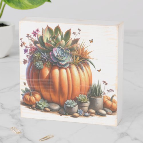 Oil Painting Style Pumpkin Succulent Planter  Wooden Box Sign