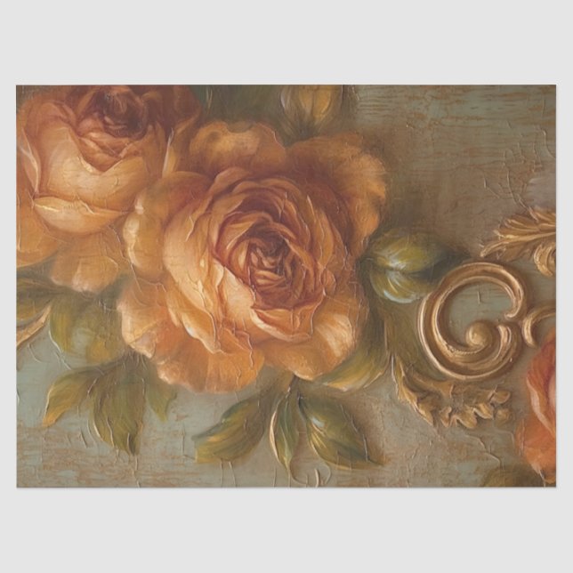 Oil painting terracotta copper roses gold ornament tissue paper (Front)