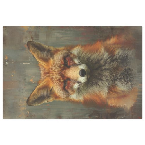Oil painting textured of fox decoupage  tissue paper