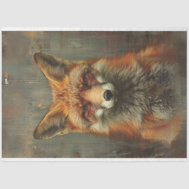 Oil painting textured of fox decoupage  tissue paper (Front)