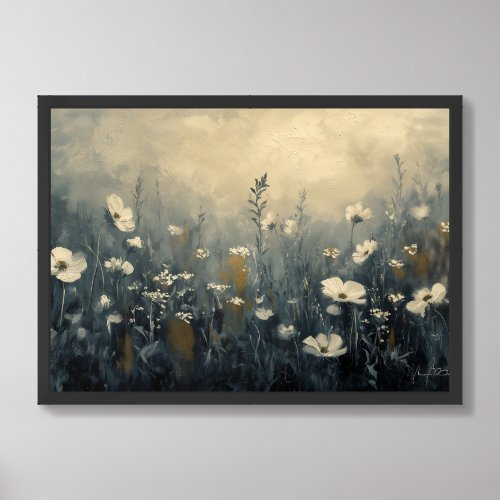 Oil painting white ivory wildflowers meadow field  framed art
