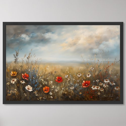 Oil painting wildflowers Chamomile and poppies  Framed Art