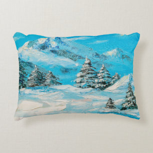 oil painting, winter mountain landscape with spru accent pillow