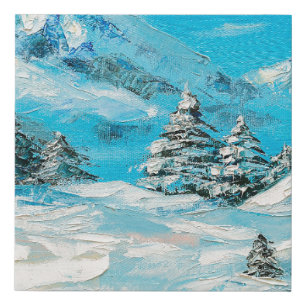 oil painting, winter mountain landscape with spru faux canvas print