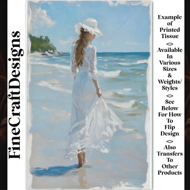 Oil Painting Woman In White On Beach BZ5 Decoupage Tissue Paper (Creator Uploaded)