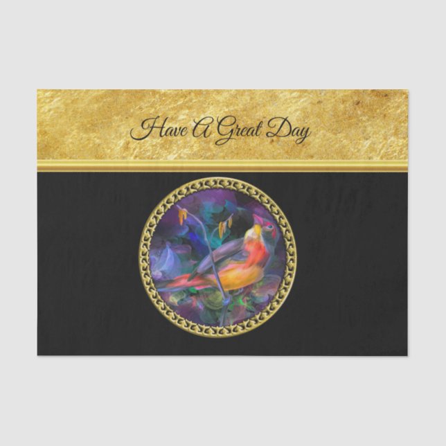 Oil painting yellow orange and purple sparrow tissue paper (Front)