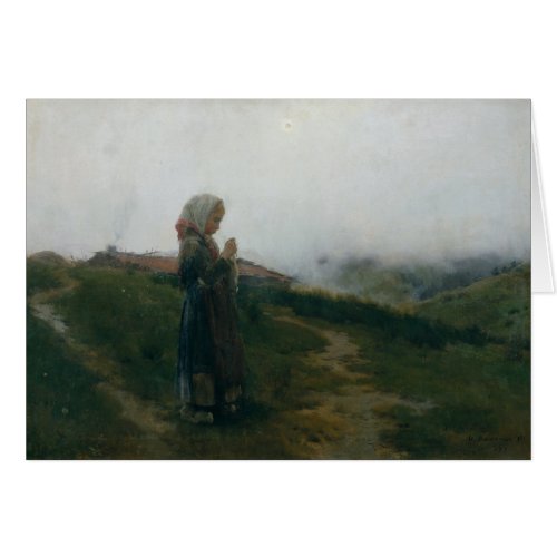 Oil Painting Young Girl Knitting Scenic Landscape