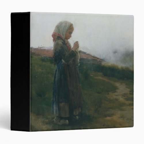 Oil Painting Young Girl Knitting Scenic Landscape 3 Ring Binder