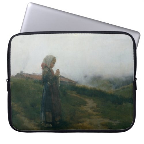 Oil Painting Young Girl Knitting Scenic Landscape Laptop Sleeve