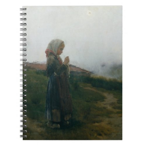 Oil Painting Young Girl Knitting Scenic Landscape Notebook