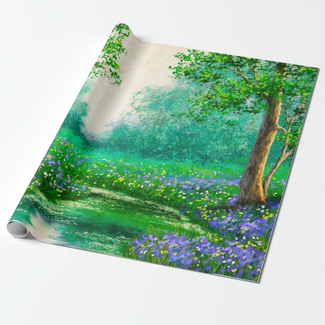Oil paintings landscape, spring, tree in the fores wrapping paper (Unrolled)