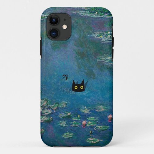 Oil Paintings Monets Water Lillies Black Cat iPhone 11 Case