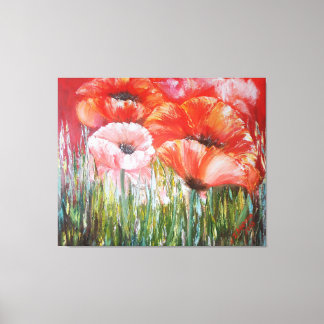 Oil paintings of red poppies on canvas