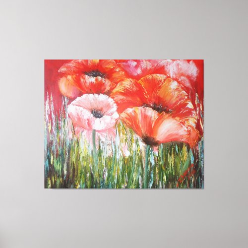 Oil paintings of red poppies on canvas