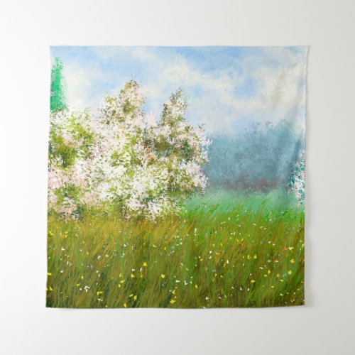 Oil paintings rural landscape flowers in the fiel tapestry