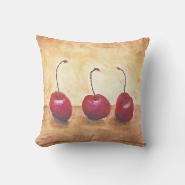 Oil Pastel Cherries Throw Pillow (Front)