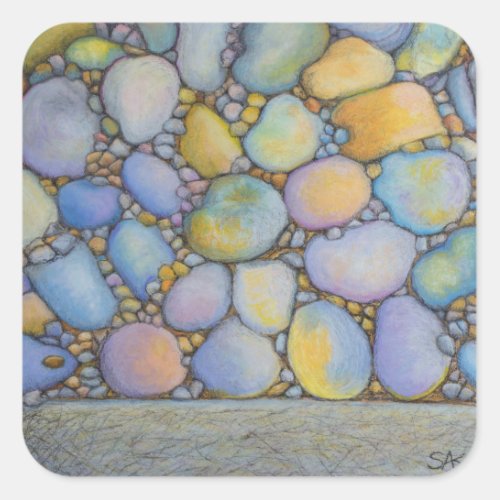 Oil Pastel River Rock and Pebbles Square Sticker