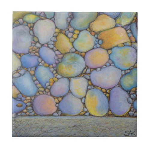 Oil Pastel River Rock and Pebbles Tile