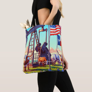 Oil Pump and Longhorn Cattle In Texas Tote Bag