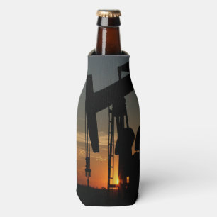 Oil Pump Jack At Sunset Bottle Cooler