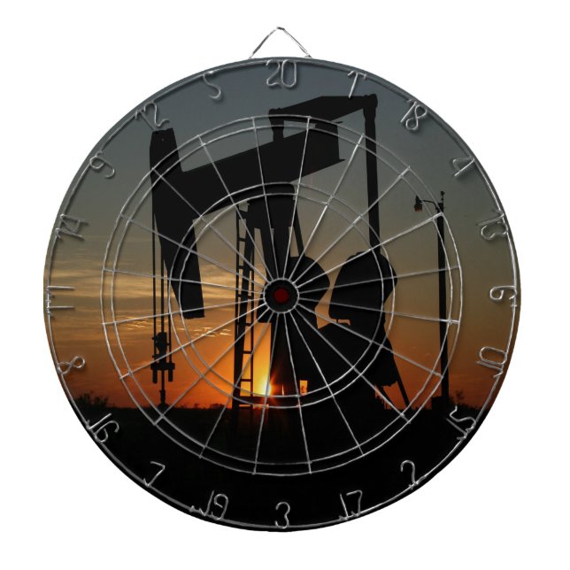 Oil Pump Jack At Sunset Dart Board (Front)