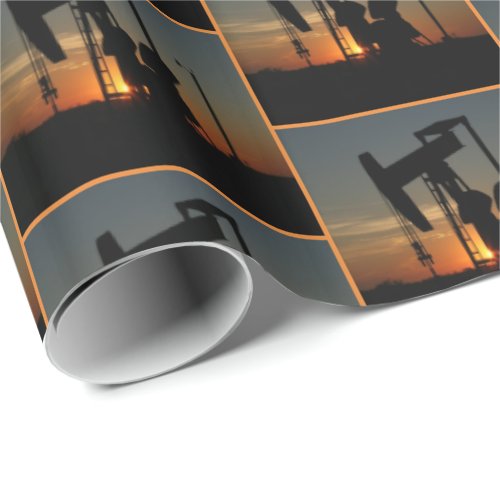 Oil Pump Jack At Sunset Gift Wrap Small Print