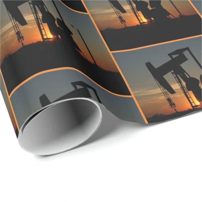 Oil Pump Jack At Sunset Gift Wrap Small Print (Roll Corner)