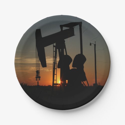 Oil Pump Jack At Sunset Party Plates