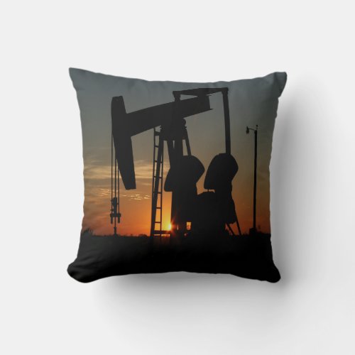 Oil Pump Jack At Sunset Throw Pillow