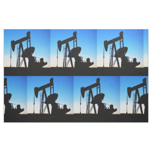 Oil Pump Jack Sunset Print Fabric 9"Square