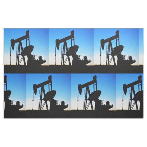 Oil Pump Jack Sunset Print Fabric  9"Square