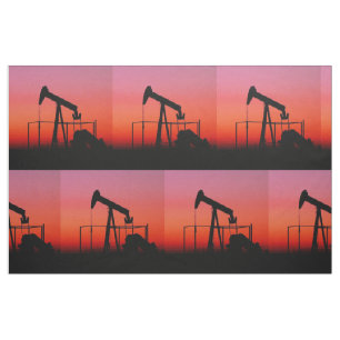 Oil Pump Jack Sunset Print Fabric 9"Square