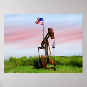Oil Pump With American Flag Poster